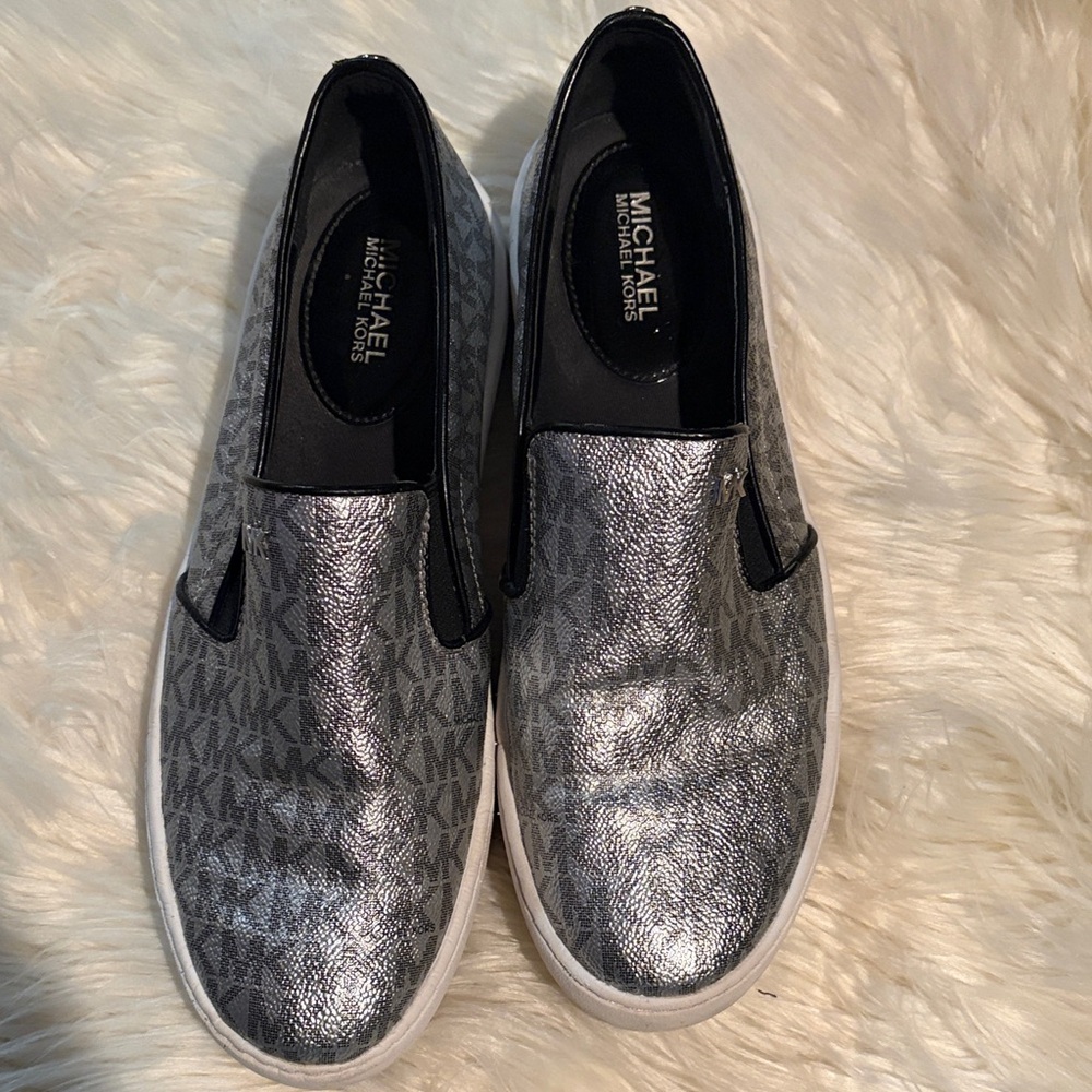 Michael Kors Metallic Silver Slip-On Sneakers
